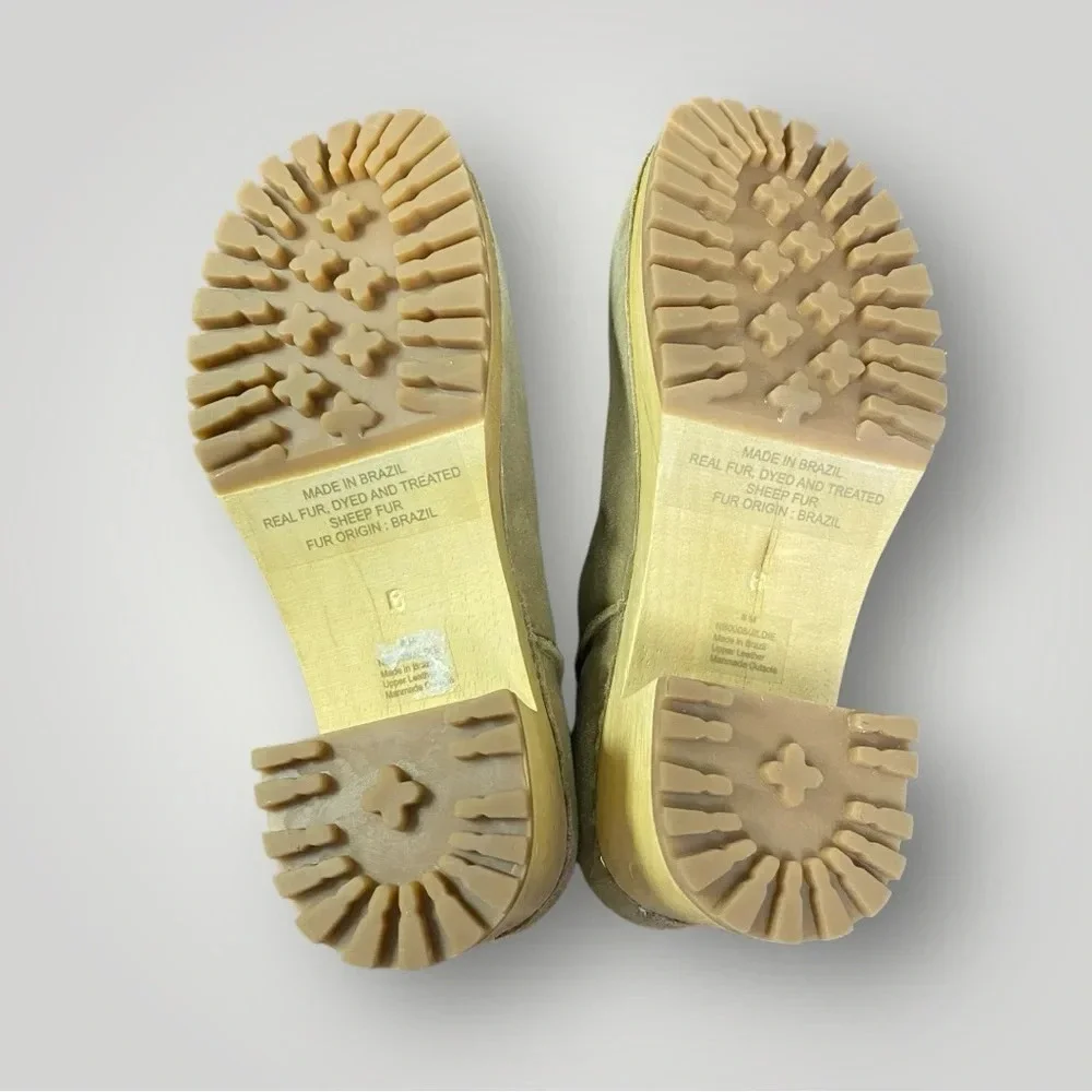 MIA Jildie Wooden Sheep‎ Fur Clogs Sz 8